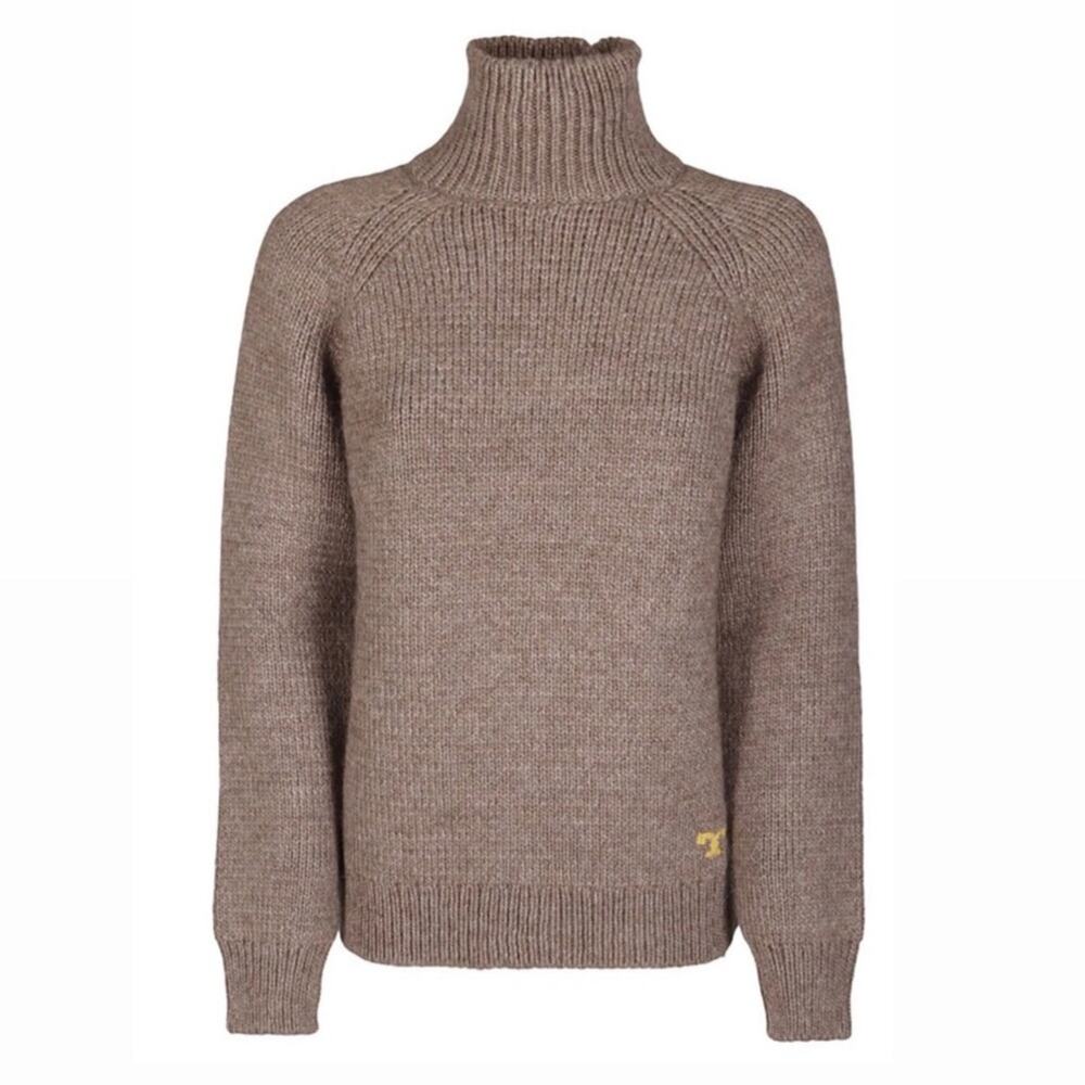 $599 Tory Burch Melange Knit Turtleneck Oversized Sweater Mocha Brown Size Small